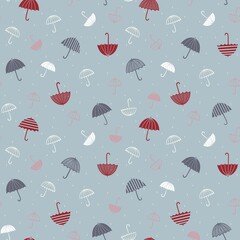 Grey seamless background with colorful umbrellas