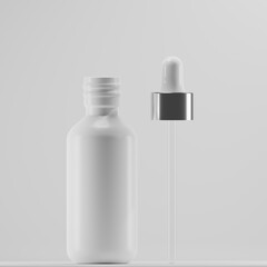 white dropper bottle cosmetic opened a front view 3d rendering 