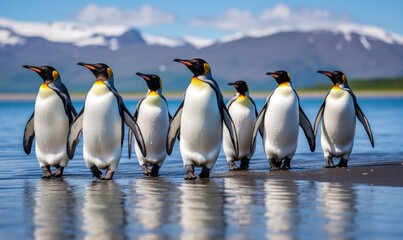 Group of Penguins Standing on Beach