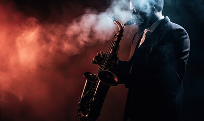 Man in Suit Playing Saxophone