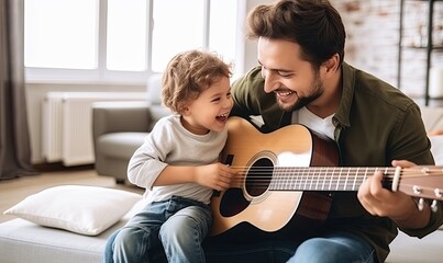 Man Playing Guitar With Little Girl