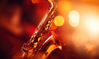 Fototapeta na wymiar Close-Up of Saxophone on Blurry Background