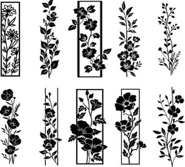Bookmark for book - coloring. Set of black and white labels with floral doodle patterns, hand draw in mehndi style. AI generated illustration.