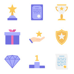 Awards and achievements icons set. Trophy cup, medal, winner prize.