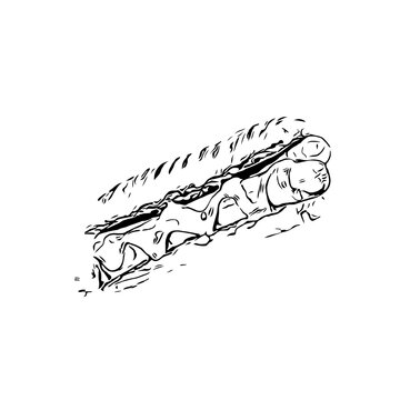 Black and white sketch of hotdog image with transparent background