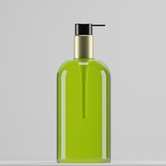 glass spray bottle with oil green liquid cosmetic on white background 3d rendering