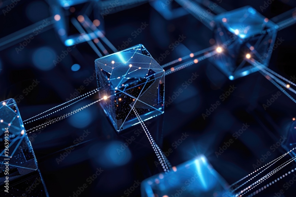 Poster this abstract image showcases a cube adorned with intersecting lines and small dots, creating a visu