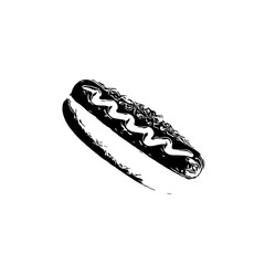 Black and white sketch of hotdog image with transparent background