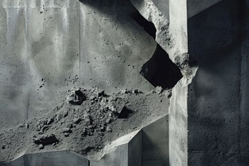 This photo showcases a black and white image of a textured concrete wall, highlighting its unique patterns and details, An abstract representation of a self-healing concrete, AI Generated