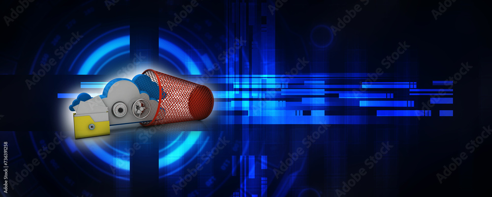 Poster 3d rendering cloud folder storage lock with bin