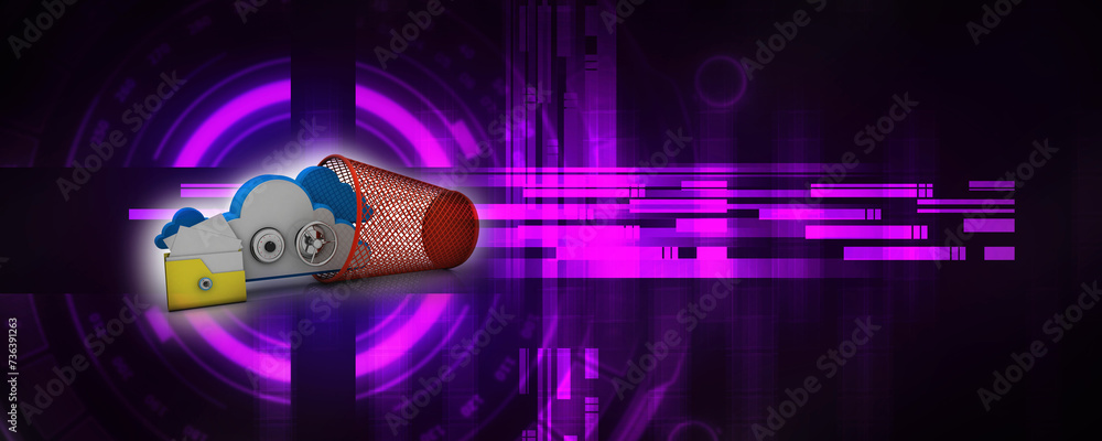 Poster 3d rendering cloud folder storage lock with bin