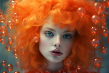 Naklejka premium Futuristic Female model photography in neon pop style. Stylish modern woman. Generate ai