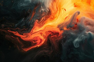 An image featuring an abstract painting composed of vibrant orange and blue hues, An abstract...