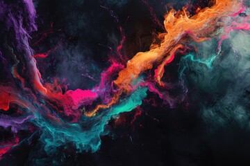 An abstract painting depicting vibrant smoke and water in a dynamic composition, An abstract...