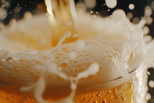 Closeup Photo Capturing The Dynamic Movement Of Beer Being Poured. Сoncept Beer Pouring Action Shot, Dynamic Liquid Motion, Capturing The Beer Pour, Closeup Pouring Photography, Action In A Glass