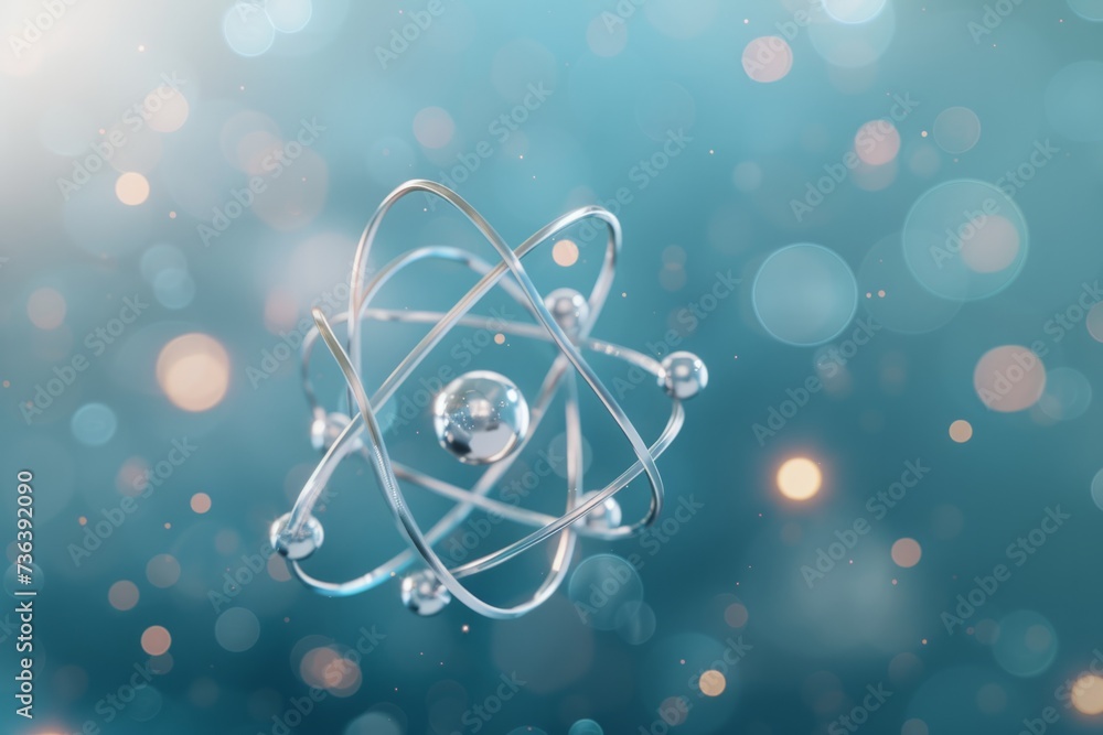 Poster silver atomic structure on blue background: captivating abstract science background. сoncept macro p