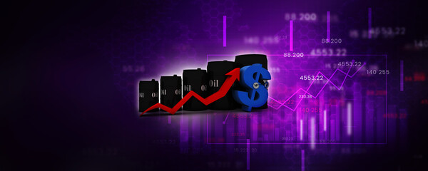 3d illustration oil barrel with dollar near graph