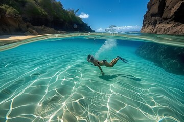Crystal Clear Waters At Waimea Bay, Oahu, Hawaii Showcase Underwater Beauty. Сoncept Hiking Adventures, Mountain Peaks, Serene Forests, Majestic Waterfalls, Coastal Sunsets