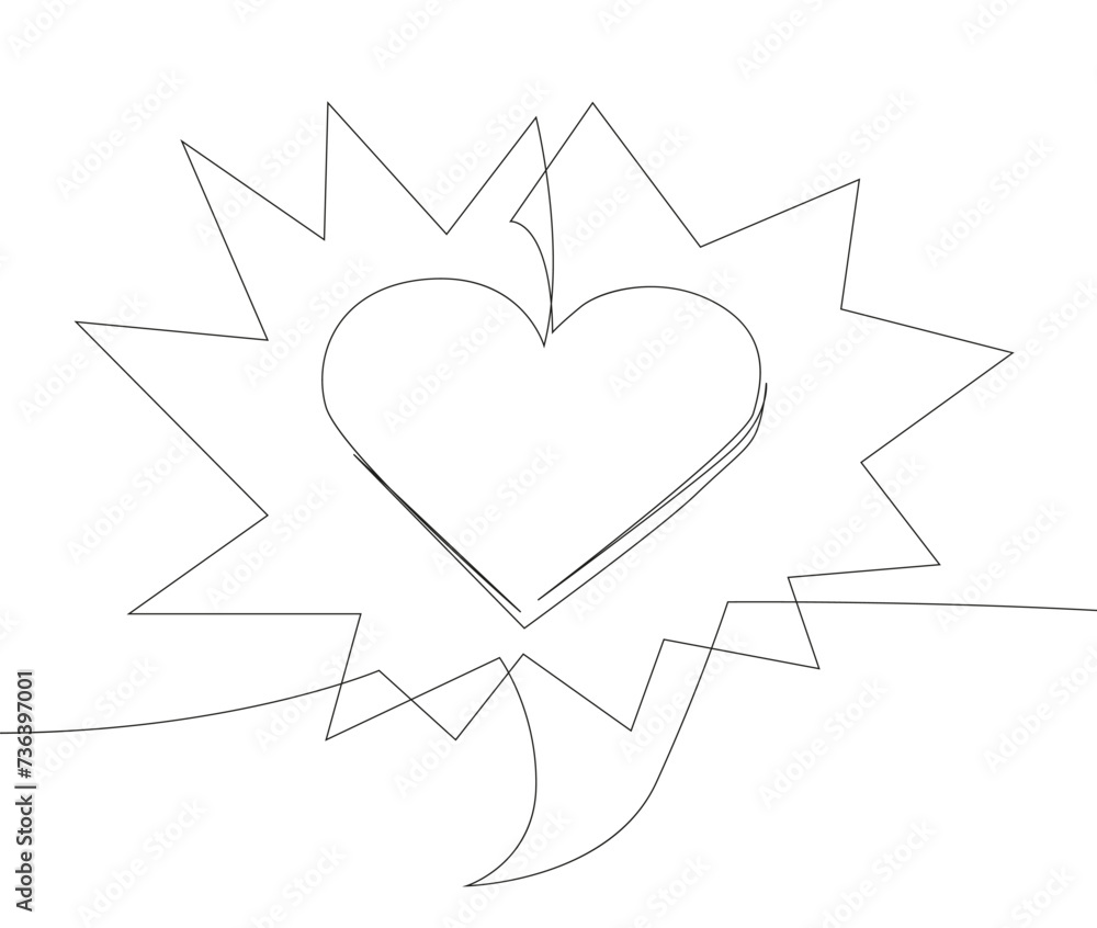 Poster one continuous line of speech bubble with heart. thin line illustration vector valentine's day conce