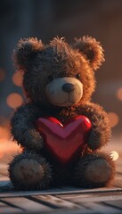 A detailed image of a teddy bear with a heart in 8k resolution, showcasing careful attention to lighting and shadows for enhanced realism and an endearing visual narrative