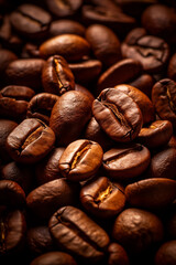 Obraz premium Cup of coffee. Coffee beans background. Cozy good morning. Cafe