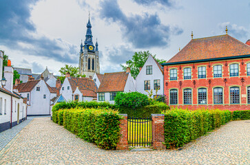 Beguinage Courtrai, Begijnhof van Kortrijk, white houses and Sint-Annazaal museum in Kortrijk city...