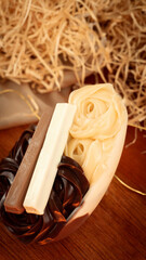 Chocolate Bar Sitting on Top of a Chocolate Egg