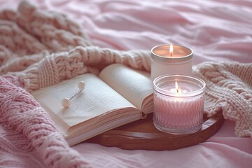 spa setting with towel and candle