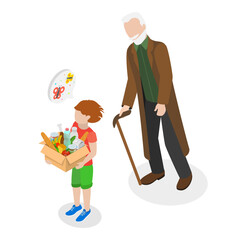 3D Isometric Flat Vector Illustration of Child Behavior, Kids with Good Manners. Item 2