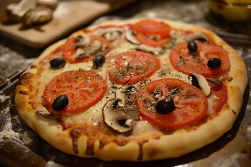 pizza with mushrooms and cheese