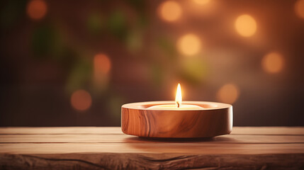 Spa Candle on Wooden Background.