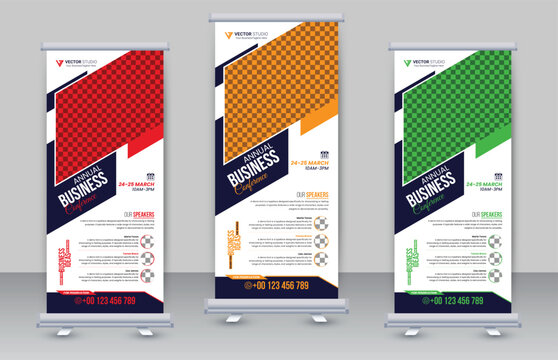 Professional Corporate business conference x banner design or roll up banner vector template full editable