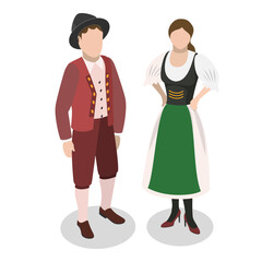 3D Isometric Flat Vector Illustration of Europeans National Clothes, Traditional Costumes. Item 2
