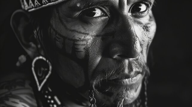 Indigenous Portrait in Striking Monochrome
