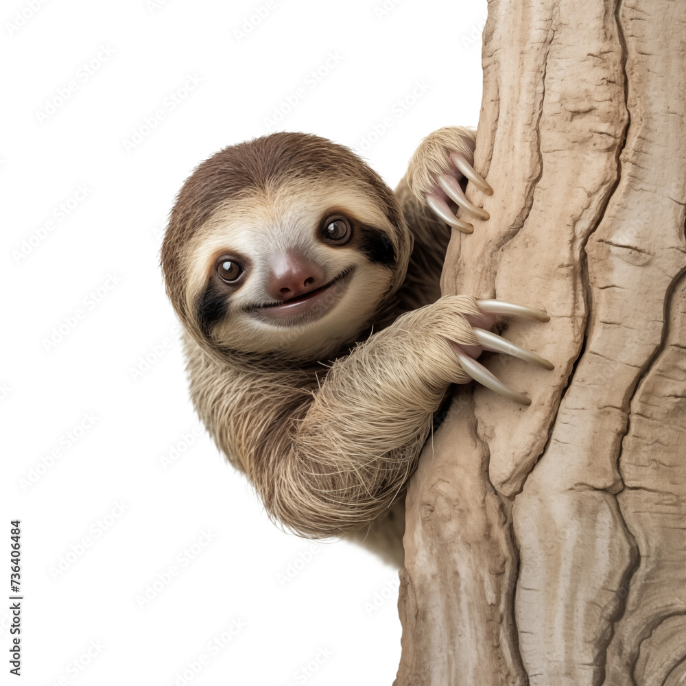 Wall mural Lazy sloth laying on a tree