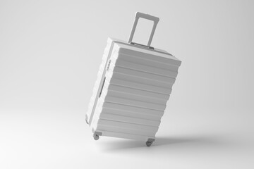 White luggage on white background in monochrome and minimalism. Illustration of the concept of travel and tourism