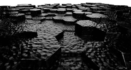 hexagonal black stone steps, on transparent background