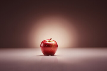 Red apple on brown background.