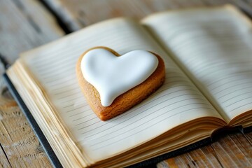 heart shaped cookie on wooden table