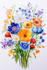 Colorful bouquet of garten flowers, illustration for Mother's Day card or invitation