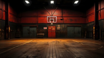 A top-down shot of an empty basketball court, where the echoes of dribbles are yet to resonate - obrazy, fototapety, plakaty