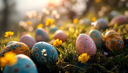 easter eggs on the grass background
