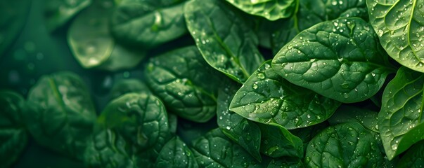 Fresh spinach leaves in vivid green perfect for promoting healthful eating. Concept Leafy Green Goodness, Healthy Eating Made Easy, Spinach Delight, Nutrient-Packed Powerhouse, Go Green with Spinach