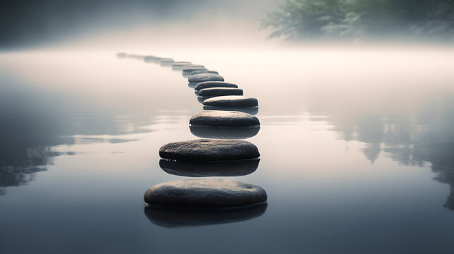 Stones in Foggy Water