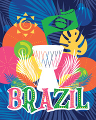 Colored tropical Brazil poster Vector illustration