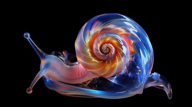 Iridescent Snail In Translucent Shell