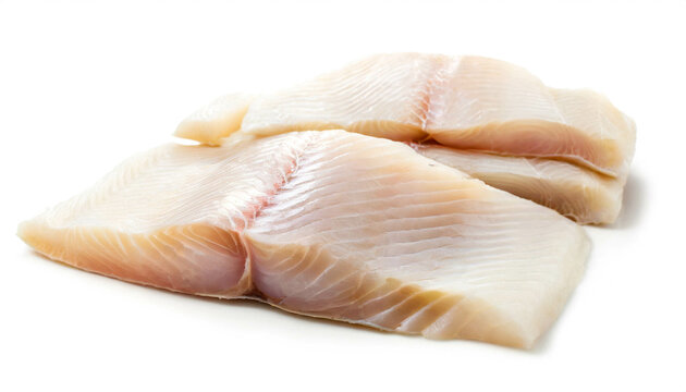 Seelachsfilets isoliert auf wei&szlig;em Hintergrund, 