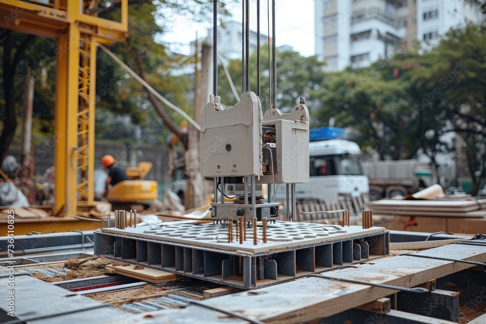 Poster a photograph depicting a versatile machine with multiple functions carefully positioned on a table, 