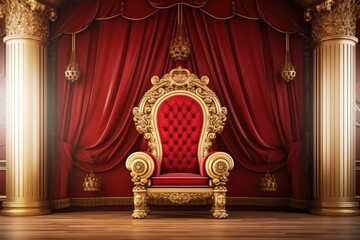 Throne Room with Gold royal chair, Luxury royal armchair in the interior of the royal palace, Ai generated - obrazy, fototapety, plakaty