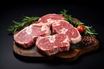 Fototapeta premium Raw pork meat. Pig rib. Generate Ai